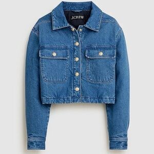 J.Crew Cropped Denim Puffer Jacket in Blue Quilted Lining
